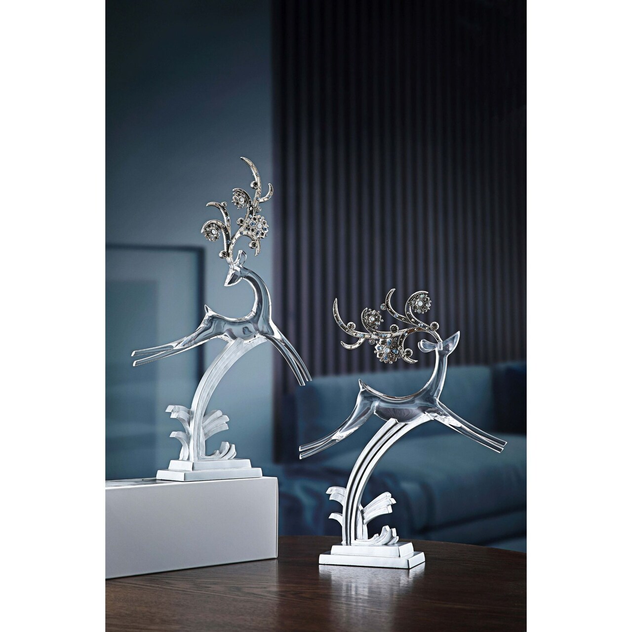 Icy Giftware Metallic Deer Figurine Christmas Decoration - 10" - Set of 4 - Silver